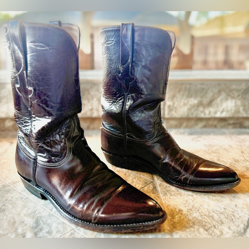 Lucchese Classic Black Cherry Cowboy Boots Men 8.5 D Snip Toe Western Leather
